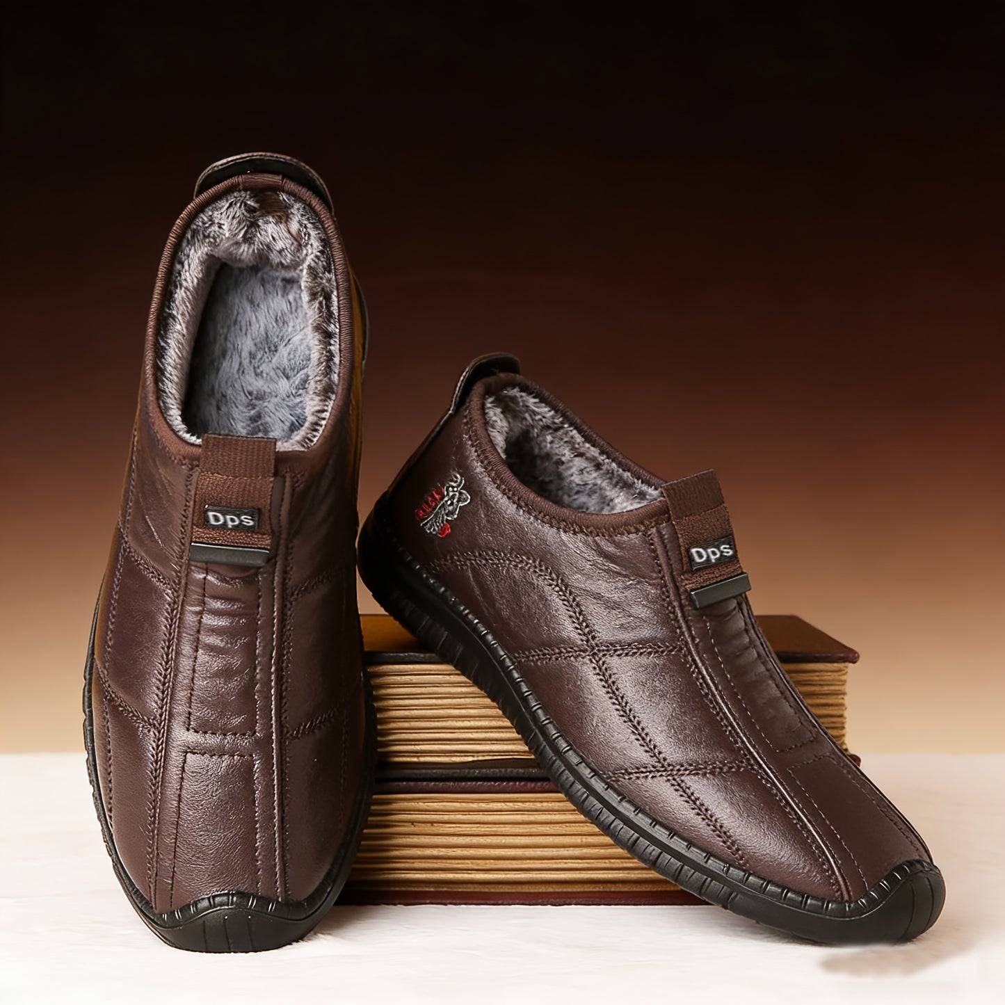 Men's Winter Warm Fleece-Lined Slip-On Walking Shoes, Casual Solid Color Mid-Top Fabric Sneakers with Round Toe and Anti-Slip PU Sole for Daily Use- Fall/Winter Collection