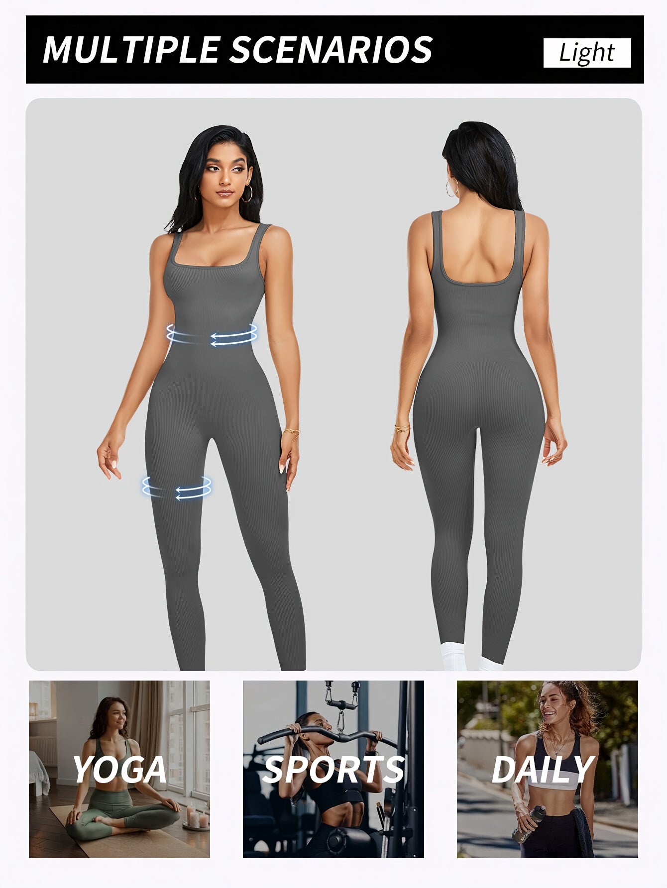 1pc YEFECY Women'S Sleeveless Square Collar Jumpsuit | 90% Nylon and 10% Elastic Fabric, Comfortable Thick, Impervious, Washable, Reusable, Suitable for Any Event, Exercise, Fitness, Pilates, Running, Yoga