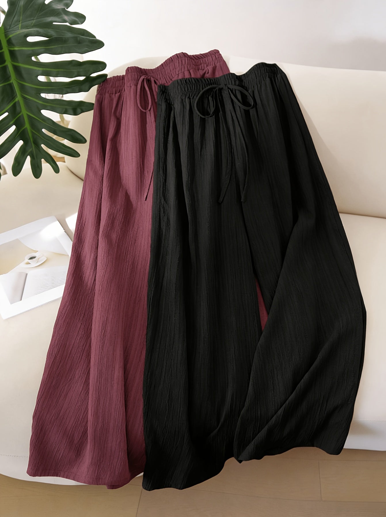 Women's 2pack Black + White Pleated Wide-Leg Pants - product view 4