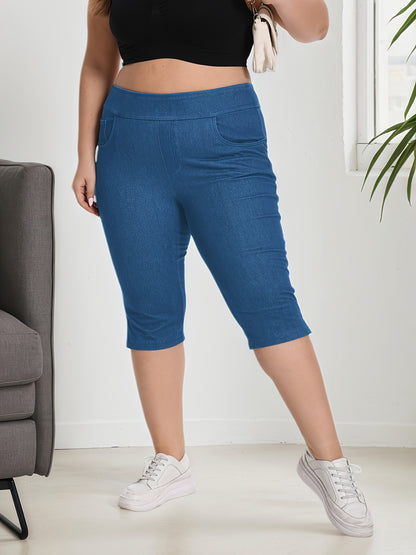Women's Soft Elastic Waist Pull-On Capri Pants, Lightweight Breathable Trousers for Casual And Rivet Detail On Leg Open And Slit