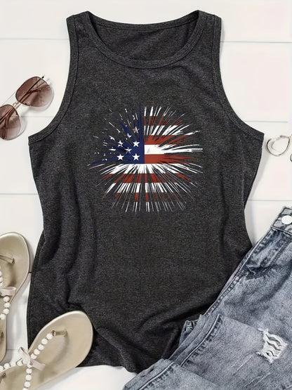 Print Vest, Crew Neck Casual Every Day Top, Women's Clothing