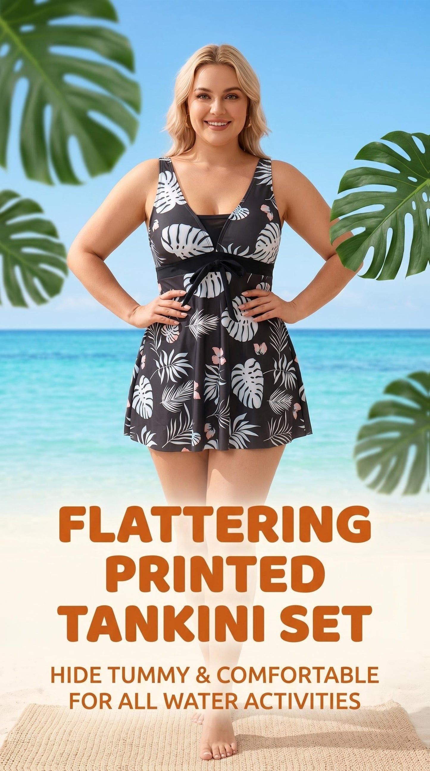 Women's Tankini Bathing Suits Tummy Control Swim Dress High Waist Printing Swimsuits