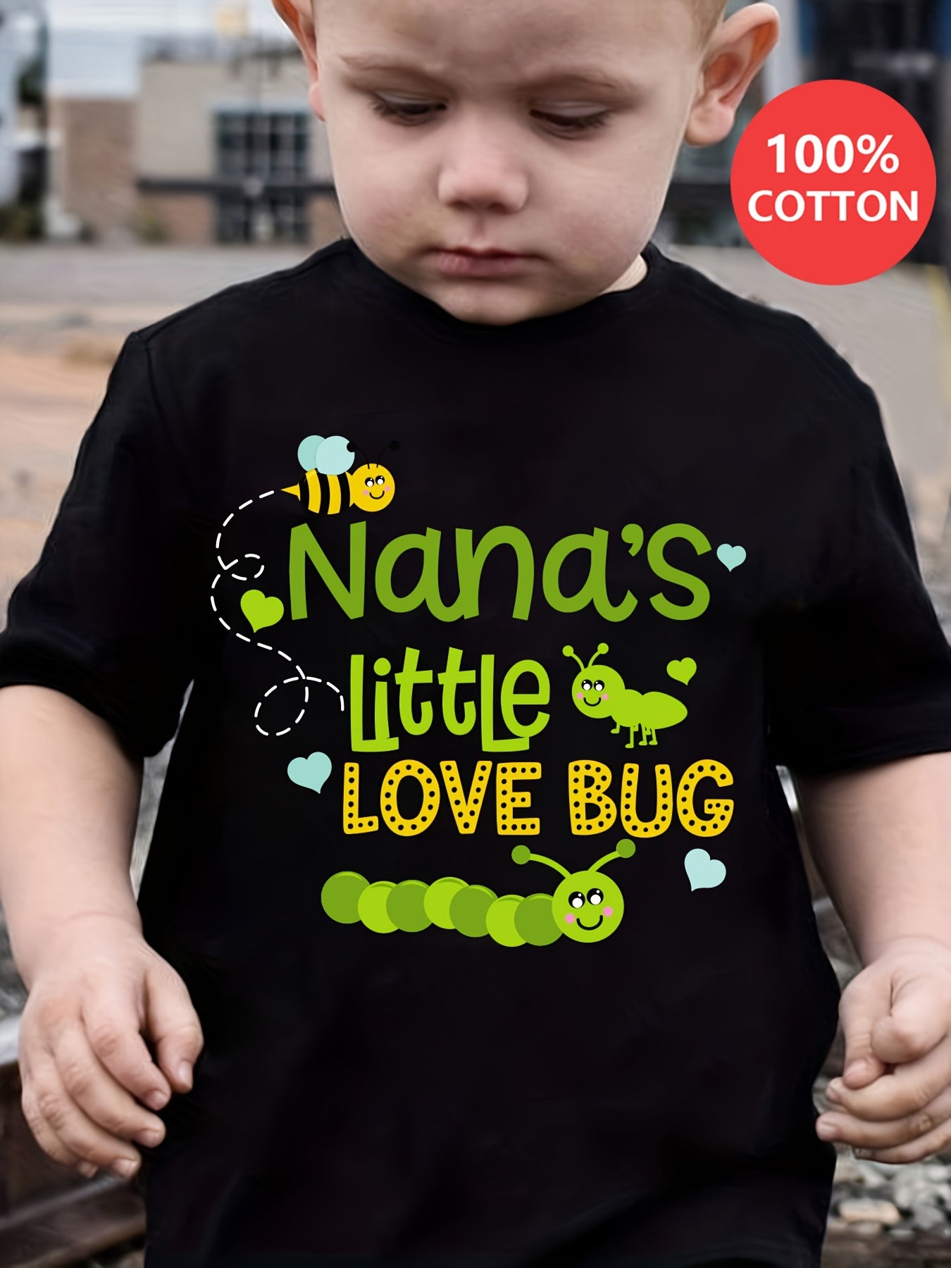 Casual Short-Sleeve T-Shirt for Made of Pure - Features a Cartoon Print of NANA'S LITTLE LOVE BUG, Perfect for Summer And a Great Gift with Fun Visuals