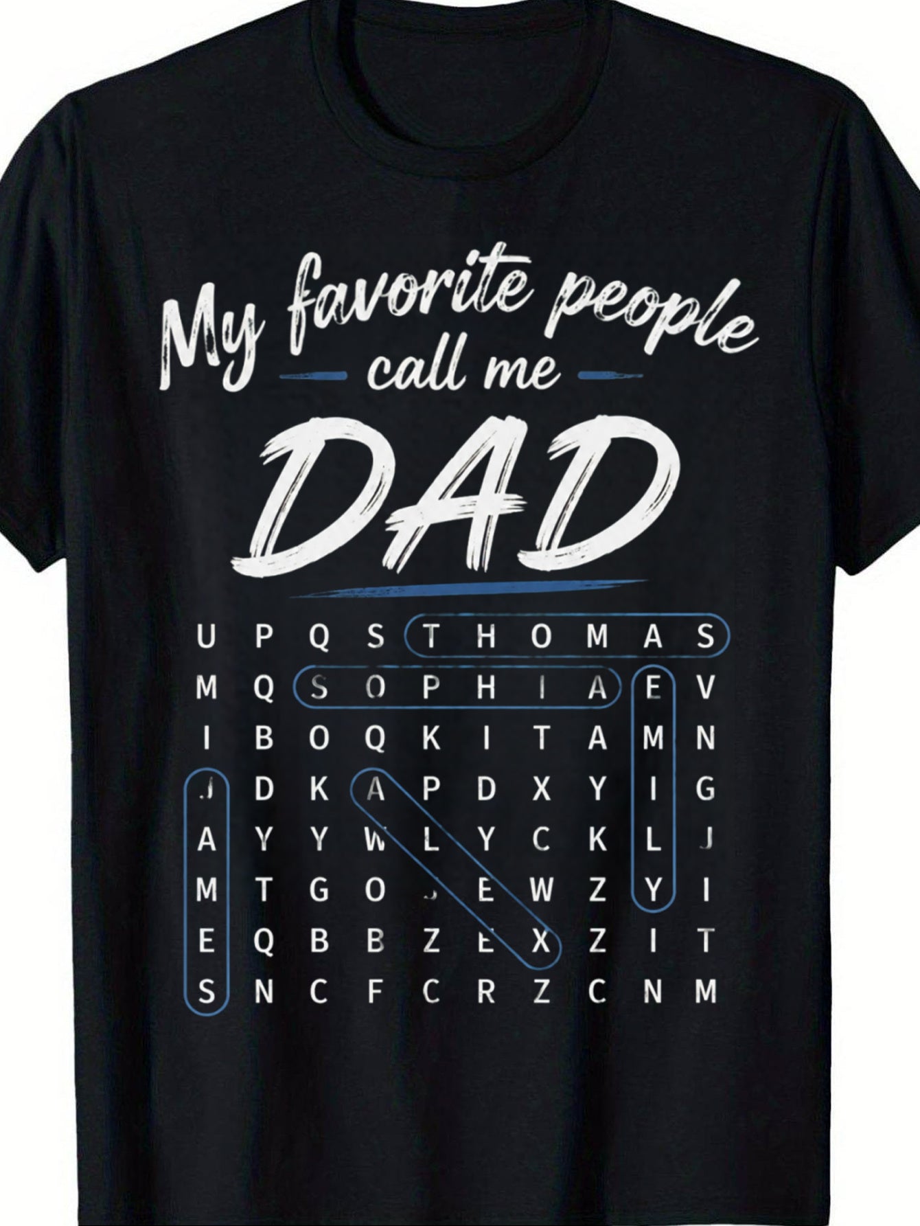 Personalized Father'S Day Word Search T-Shirt Custom Family Names for dad Graphic Tee Unisex Casual Short Sleeve Gift for Dad Husband Grandpa