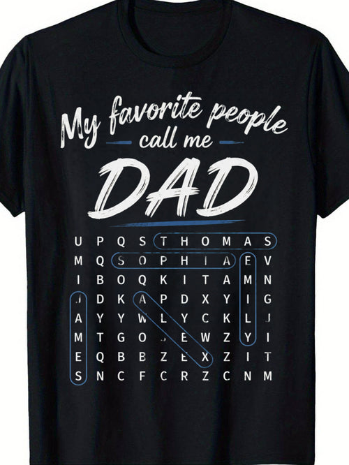 Personalized Father'S Day Word Search T-Shirt Custom Family Names for dad Graphic Tee Unisex Casual Short Sleeve Gift for Dad Husband Grandpa