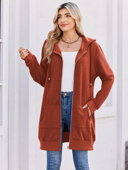 Women'S Zip Up Hoodies Long Sleeve Fall Tunic Hooded Sweatshirt Oversized Fleece Jacket with Pockets Fall Coats