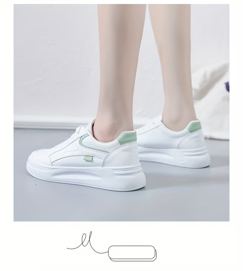 Women's Retro Low-Top Sneakers - Thick Platform Sole Anti-Slip Sole & Breathable Fabric Upper, Lace-Up Round Toe White Suitable for Running, Gym, Casual Wear, - Versatile Sneakers, Women Shoes