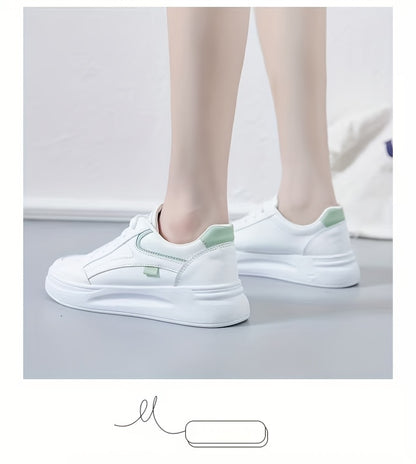 Women's Retro Low-Top Sneakers - Thick Platform Sole Anti-Slip Sole & Breathable Fabric Upper, Lace-Up Round Toe White Suitable for Running, Gym, Casual Wear, - Versatile Sneakers, Women Shoes