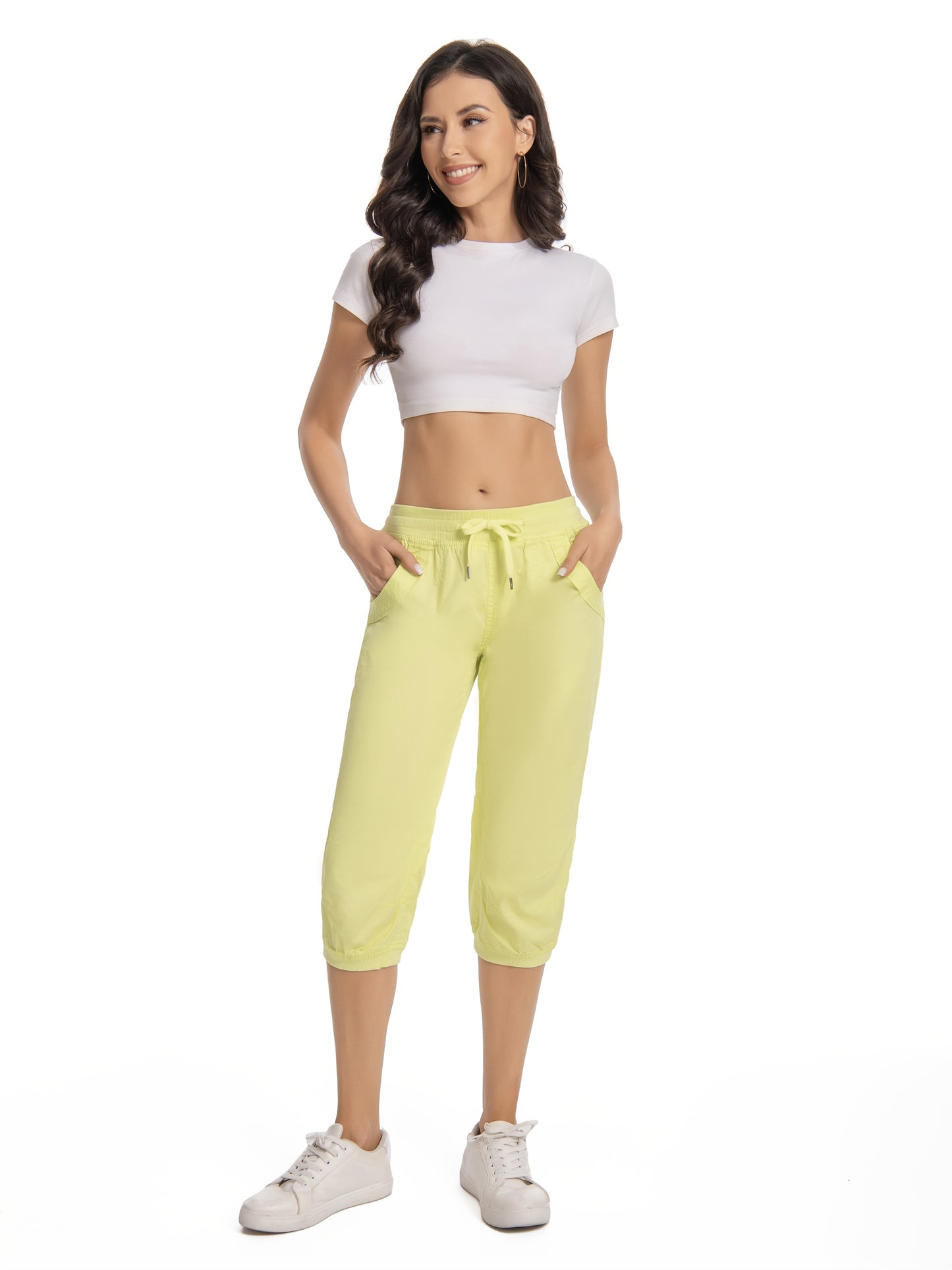 Women's Lightweight Cropped Jogger Pants, Casual Drawstring Capris with Pockets, Elastic Waist, Summer Lounge Pants