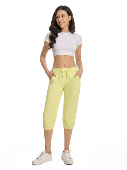 Women's Lightweight Cropped Jogger Pants, Casual Drawstring Capris with Pockets, Elastic Waist, Summer Lounge Pants
