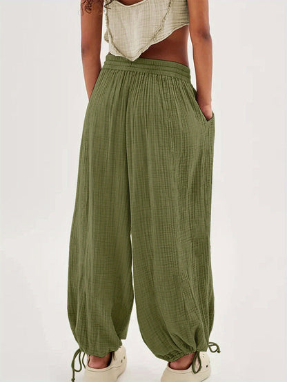 Spring And Summer Women's Casual Pants, Khaki, Pocket, Wide Leg, Tie, Loose, Daily Commuting Wide Leg Pants Womens Summer Clothes