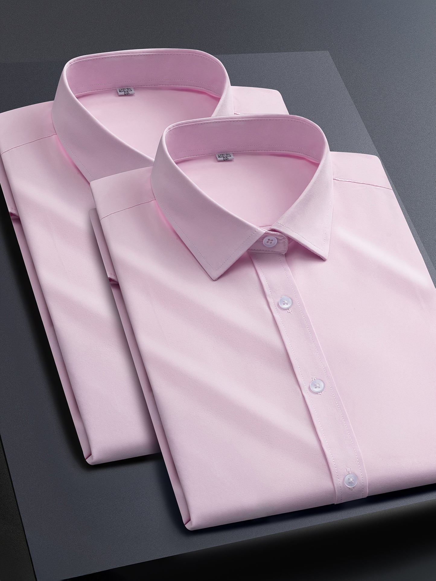 2pcs Men's Long Sleeve Dress Shirts - Elegant White, Stretchy Fabric, Business Casual, Unwrinkled, Single-Breasted with Lapel Collar, All-Season Wear, Casual Attire|Elegant Lapel Shirt|Stretchy Fabric
