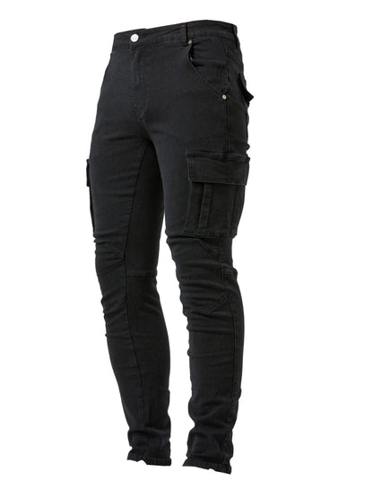 Slim Fit Multi Pocket Jeans, Men's Casual Street Style High Stretch Denim Pants for All Seasons Outdoor