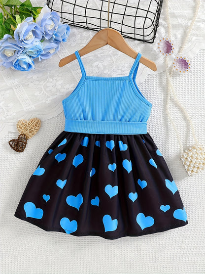 Spring/Summer Kids' Casual Camisole Dress with Cute Cat Print, Comfortable Long Sleeve Sweet Fashion Dress + Belt for Little Girls