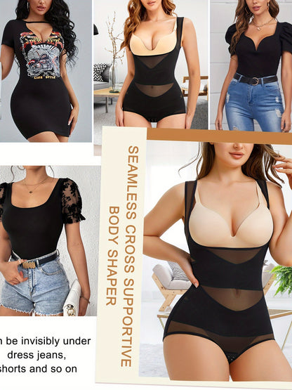 Women's Shapewear Bodysuit, Tummy Control High-Waist Panty, Butt Lifter, Underwear with Wide Straps Comfortable U-Shape Push Up Design, Breathable Body Shaper