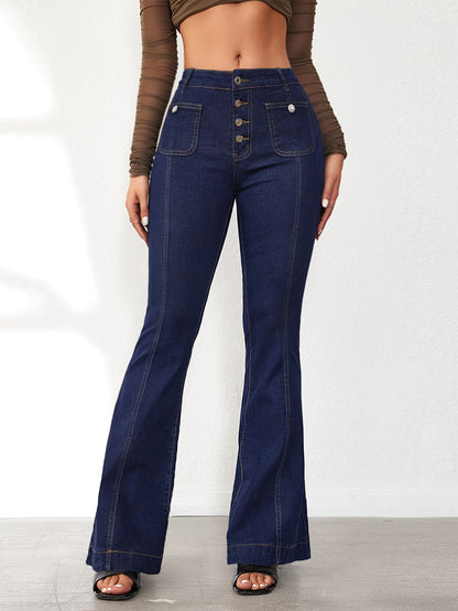 [Stretchy Denim Bell Bottom] High Waisted Wide Leg Stretchy Denim Pants - Women's Flare Bell Bottom Jeans