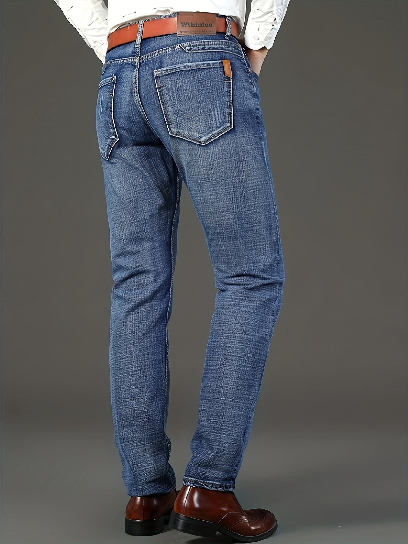 Men'S Plain Denim Trousers, Featuring a Light Business Look with a Bit of Stretch, Straight Leg Design Suitable for Casual Outdoor Wear