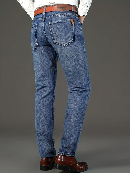 Men'S Plain Denim Trousers, Featuring a Light Business Look with a Bit of Stretch, Straight Leg Design Suitable for Casual Outdoor Wear