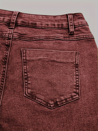 High Waisted Purple Sweet Potato Washed Vintage Western Denim Style Stacked Elastic Horseshoe Slightly Flared Pants