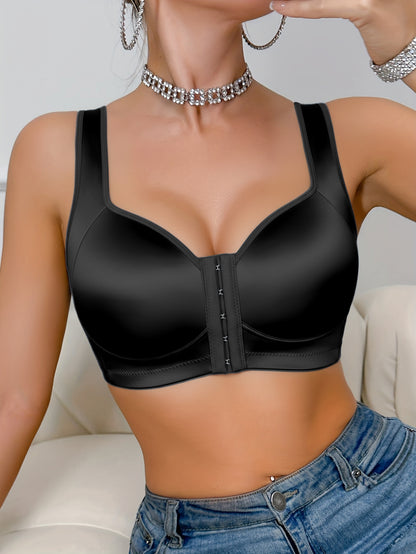 This 1pc Women'S Bra Is Made of High-quality Satin Fabric Without Underwire. It Features A Smooth Front Buckle Design, Providing Comfort and Strong Support. It Is Suitable for People with Large Breasts for Daily Wear and Formal Occasions. It Offe