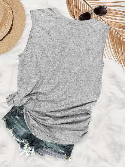 "OH HONEY I AM That Mom" Sleeveless Tank Top - Grey Casual Summer Shirt with White Cursive Lettering, Mom Slogan Print, Round Neck H-Line Fit T-Shirt for Moms, Funny Mother's Day Gift