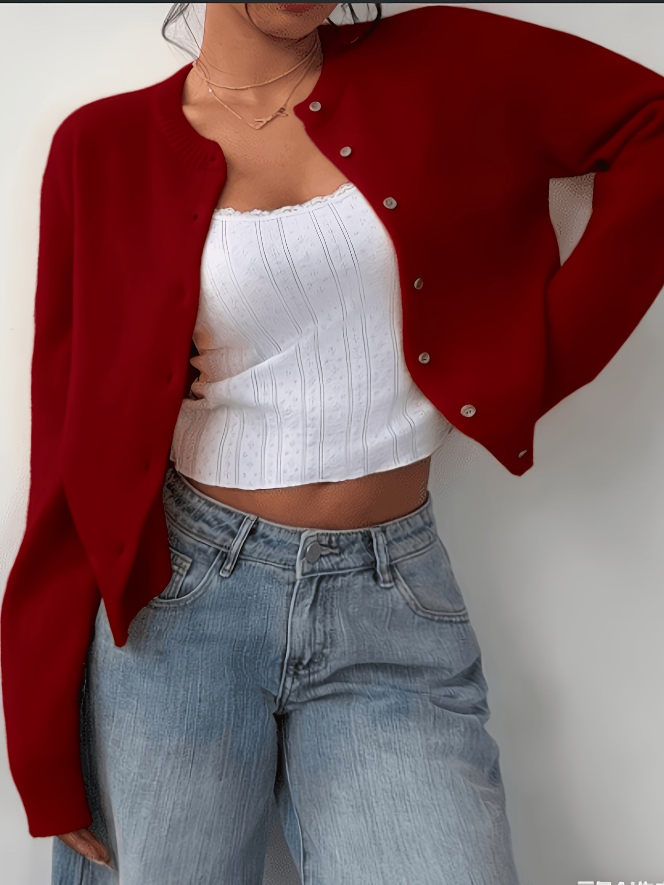 New Spring And Summer Fashionable Elegant Women's Stretch Button Cardigan - High-Elasticity Crew Neck Spring/Autumn Sweater, Hand Wash/Dry Clean Spring And Summer Apparel, Lightweight And Breathable Daily Commute, Sports And Leisure Top, Qqq