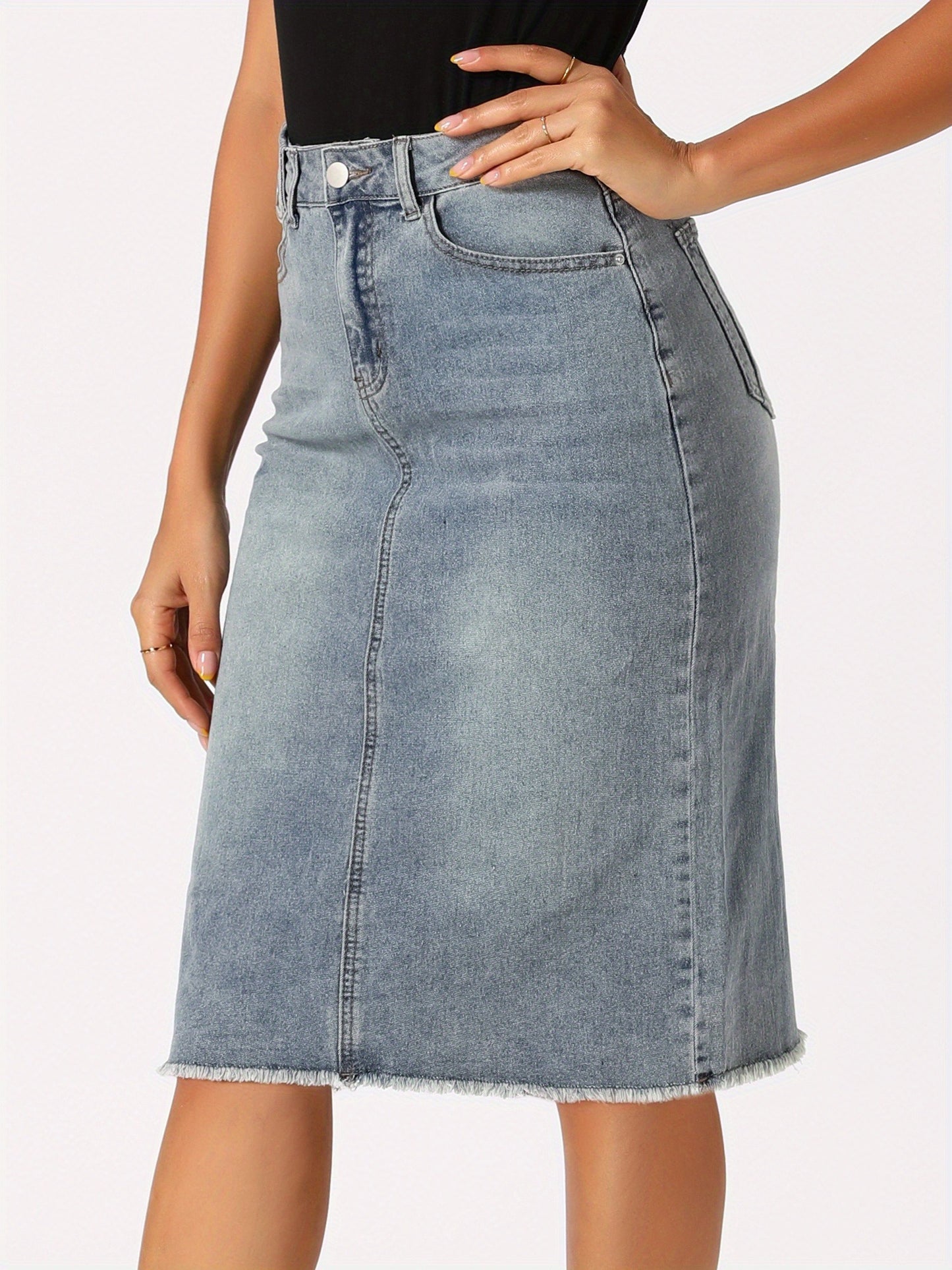 Women's Casual Jean Skirt High Waist Back Slit Stretch Denim Skirts