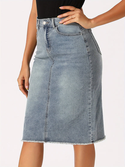 Women's Casual Jean Skirt High Waist Back Slit Stretch Denim Skirts