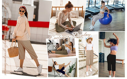 3 Pack Women's Plus Size Capri Pants - Summer Yoga Pants with Pockets | Ultra Soft Wide Leg Lounge Pants for Casual Outfits & Street Style | Breathable Stretchy Athleisure Sweatpants