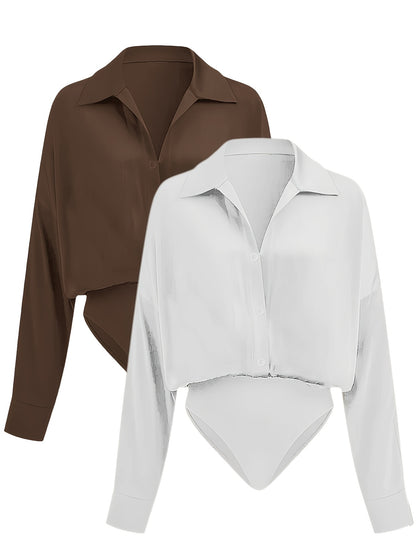 2pcs Women's Long-Sleeve Shirt Bodysuit
