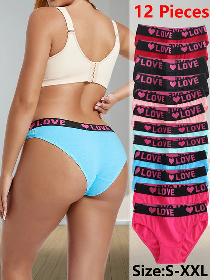 12PCS Seamless Monogrammed Women's Panties, Sexy, Comfortable, Breathable And Stretchy Underwear Panties