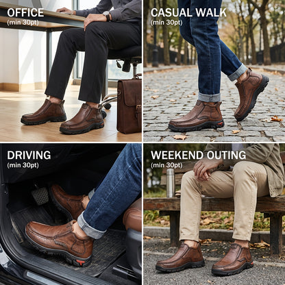 GREKS Mens Hand Stitching Slip On Ankle Boots, Casual Moccasin Chukka Boots Non-Slip Outdoor Hiking And Driving Loafers