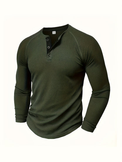 5 Casual Solid Color Henry Shirts for Men, Featuring Round Neck And Half-Button Long Sleeves, Ideal for Outdoor Activities in Spring And Autumn, Model LT8051