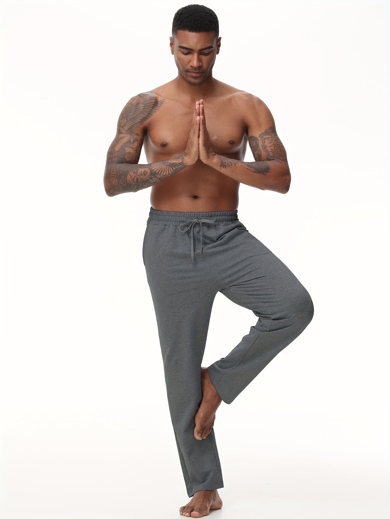 EXARUS Men'S Yoga Sweatpants Set - 2pcs, Athletic Lounge Pants with Open Bottom Straight Leg And Pockets
