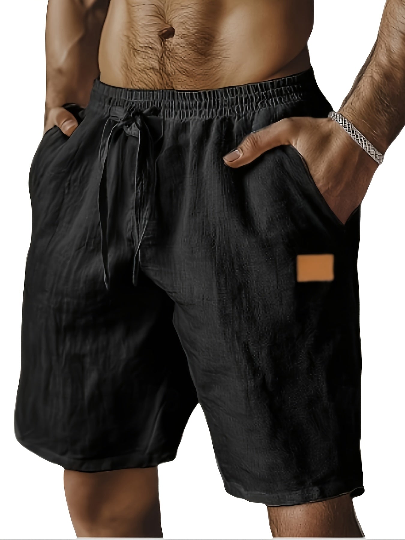 New Shorts, Drawstring Style, Elastic Waist, Solid Color, Breathable, with Pockets, Suitable for Daily Beach And Seaside Wear, Casual Shorts, Men'S Wear