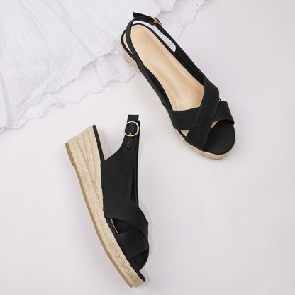Casual Sandals for Women Featuring a Low Platform Wedge, Criss-Cross Design, Open Toe, And Slingback Ankle Strap, Perfect for Work, Everyday Use, And Running Errands., Women Shoes