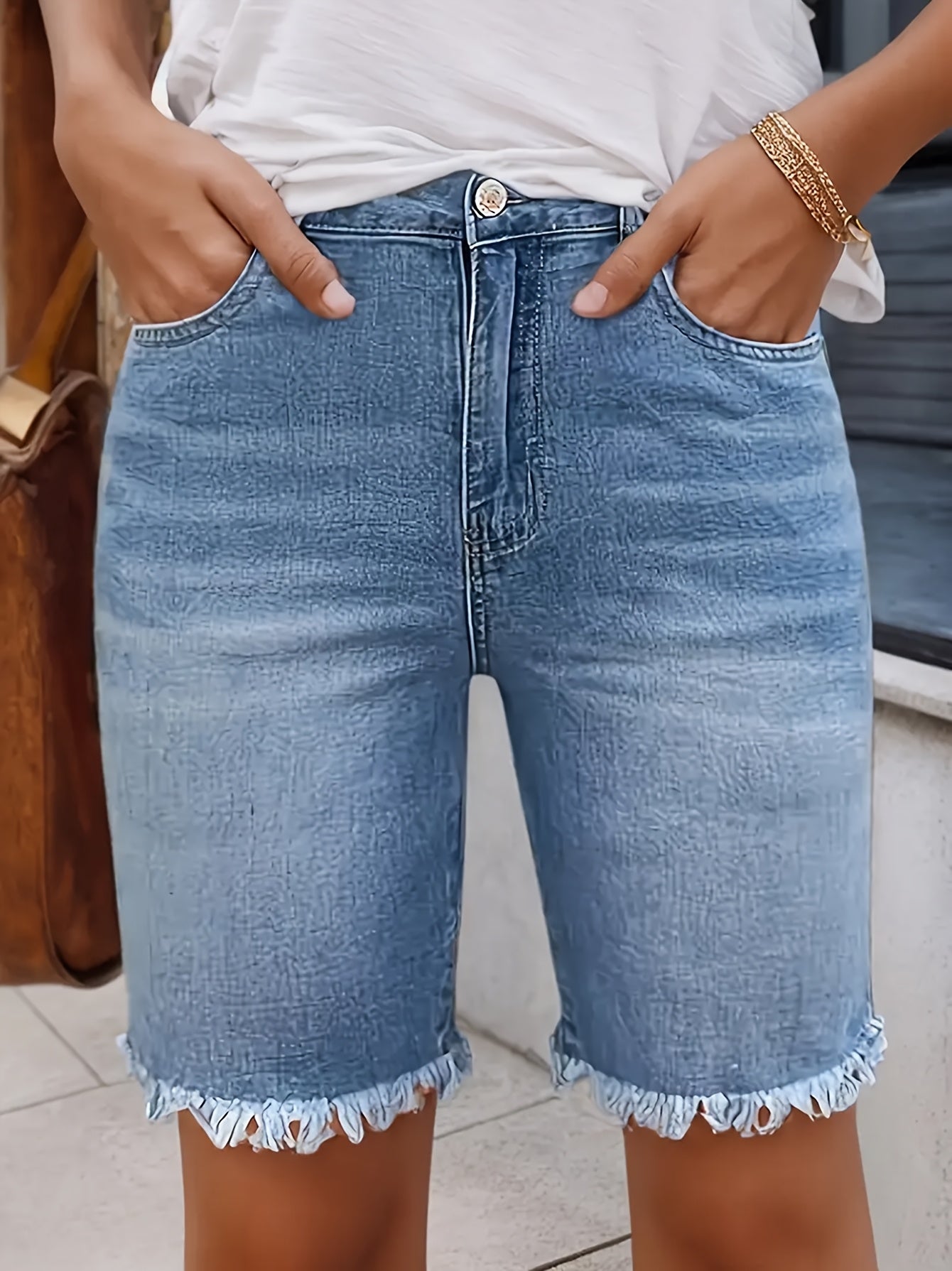 Women's Sky Blue Denim Denim Shorts - product view 6