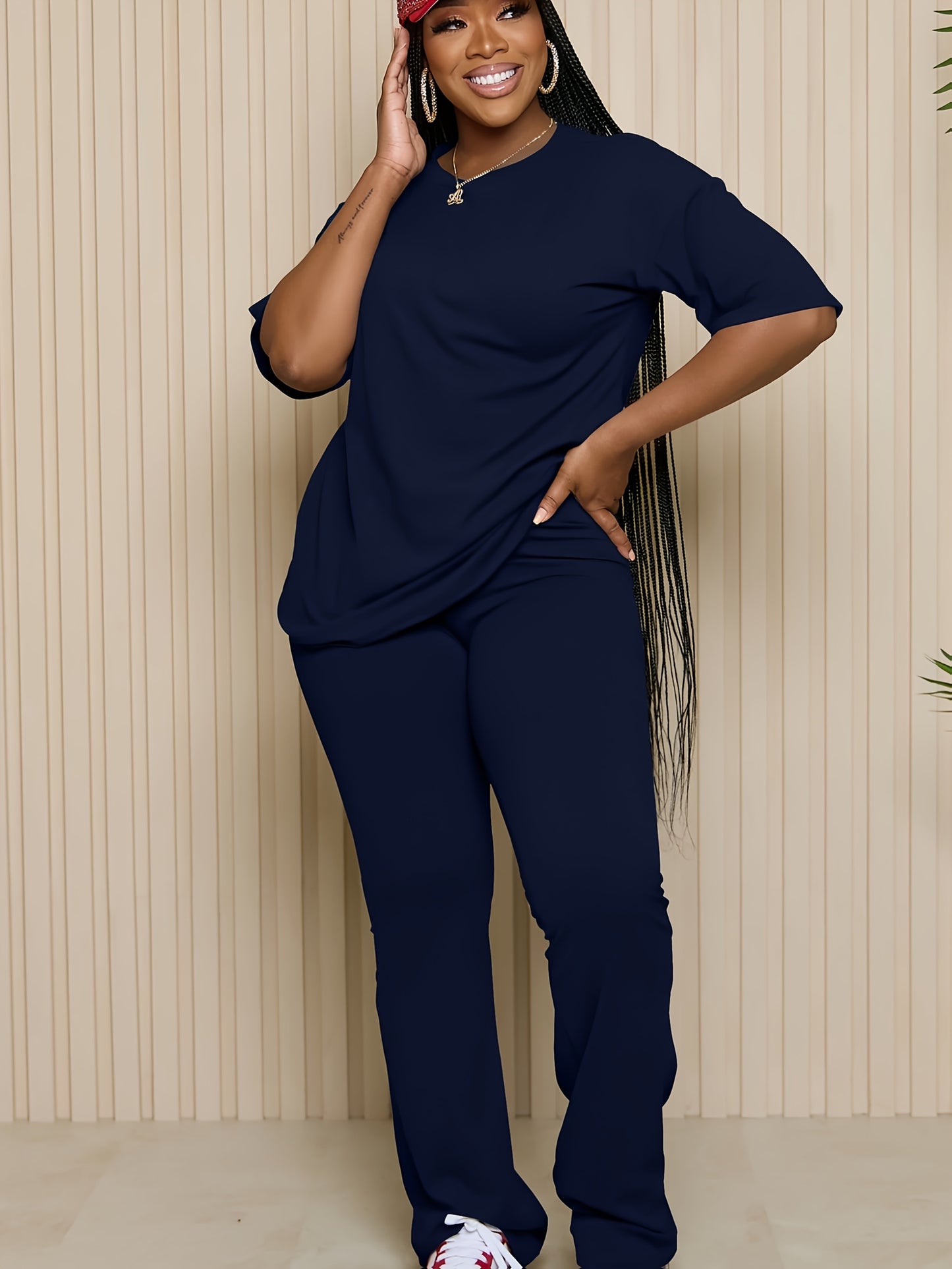 Women 2pcs Outfits Short Sleeve Top And Flare Pants Lounge Sets
