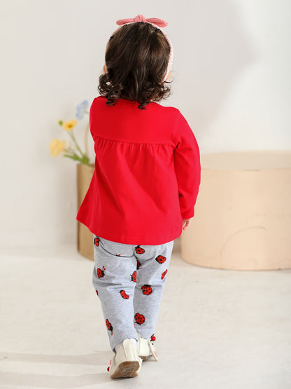 Kukitty Baby Girl Clothes Toddler Infant 2pcs Long Sleeve Cartoon Pattern Tops Pants Outfits Set, for Outdoor