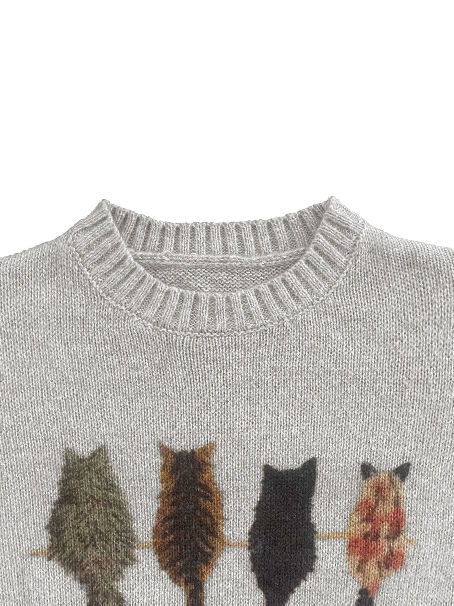 [Cozy Cat Sweater] Cozy Cable Sweater with Playful Cat Print | Women'S Beige & Brown, Loose Fit, Long Sleeve, Round Neck, Casual Spring And Autumn Top Ropa De Mujer Promotion Local Warehouse Discount