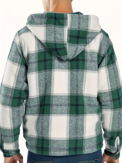 Men'S Zip-Up Hoodies with a Sherpa And Flannel Plaid Design