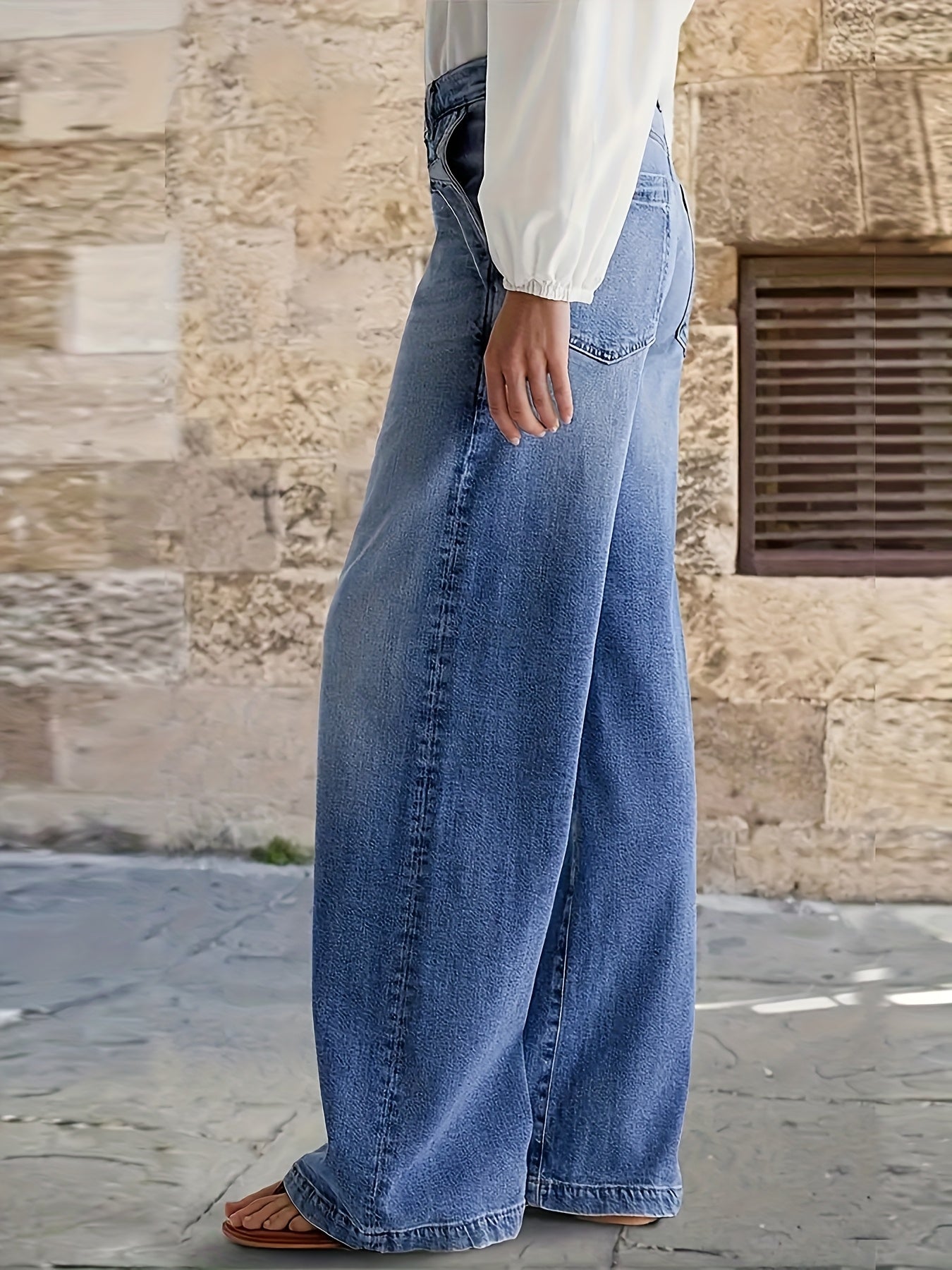 Women's Denim Jeans, Light Blue Loose Fit Wide-Leg Non-Stretch, Casual Comfort Machine Washable, All-Season Versatile Style