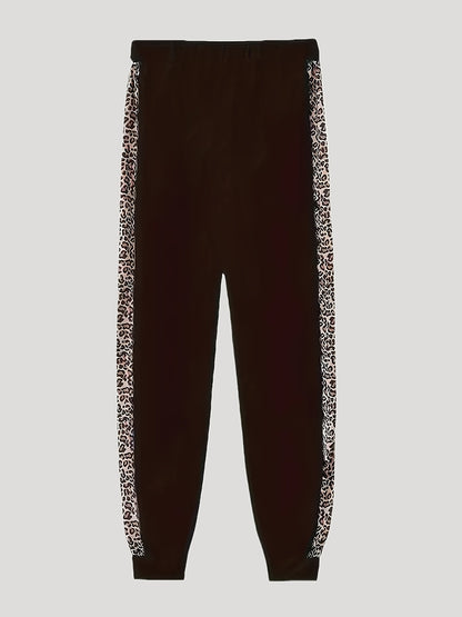 2pcs Leopard Print Jacket And Sweatpants Set, Long Sleeved Zipper Drawstring Hooded Jacket And Drawstring Waist Slanted Pocket Slim Fit Sweatpants, Women'S Clothing