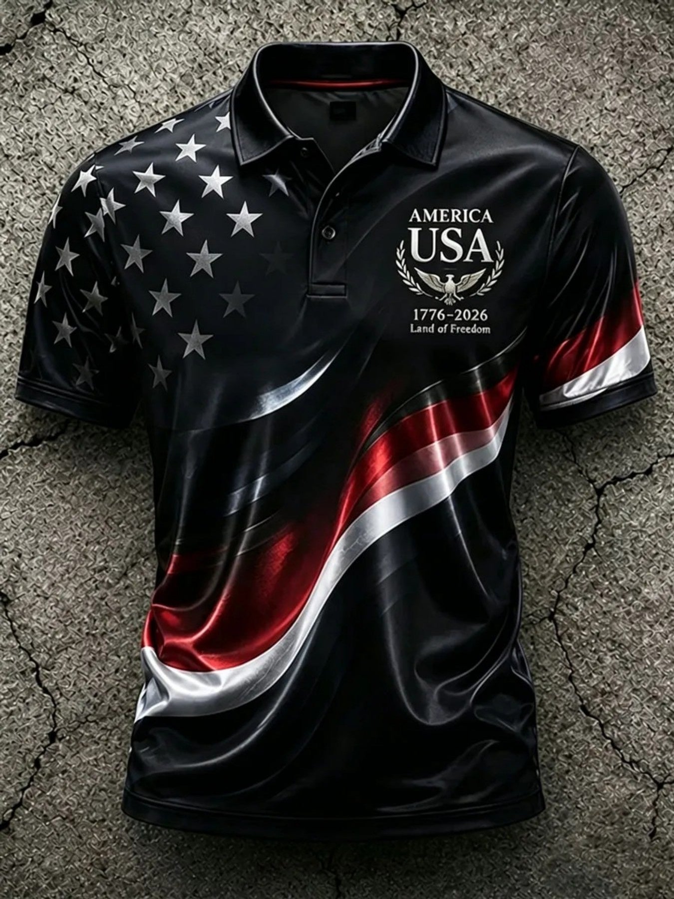 Men'S Independence 250Th Anniversary Polo Shirt Gradient Red Star Shoulder & Glossy Wave Stripe Graphic, USA Eagle Laurel Wreath Letter Logo Sport Golf Tee