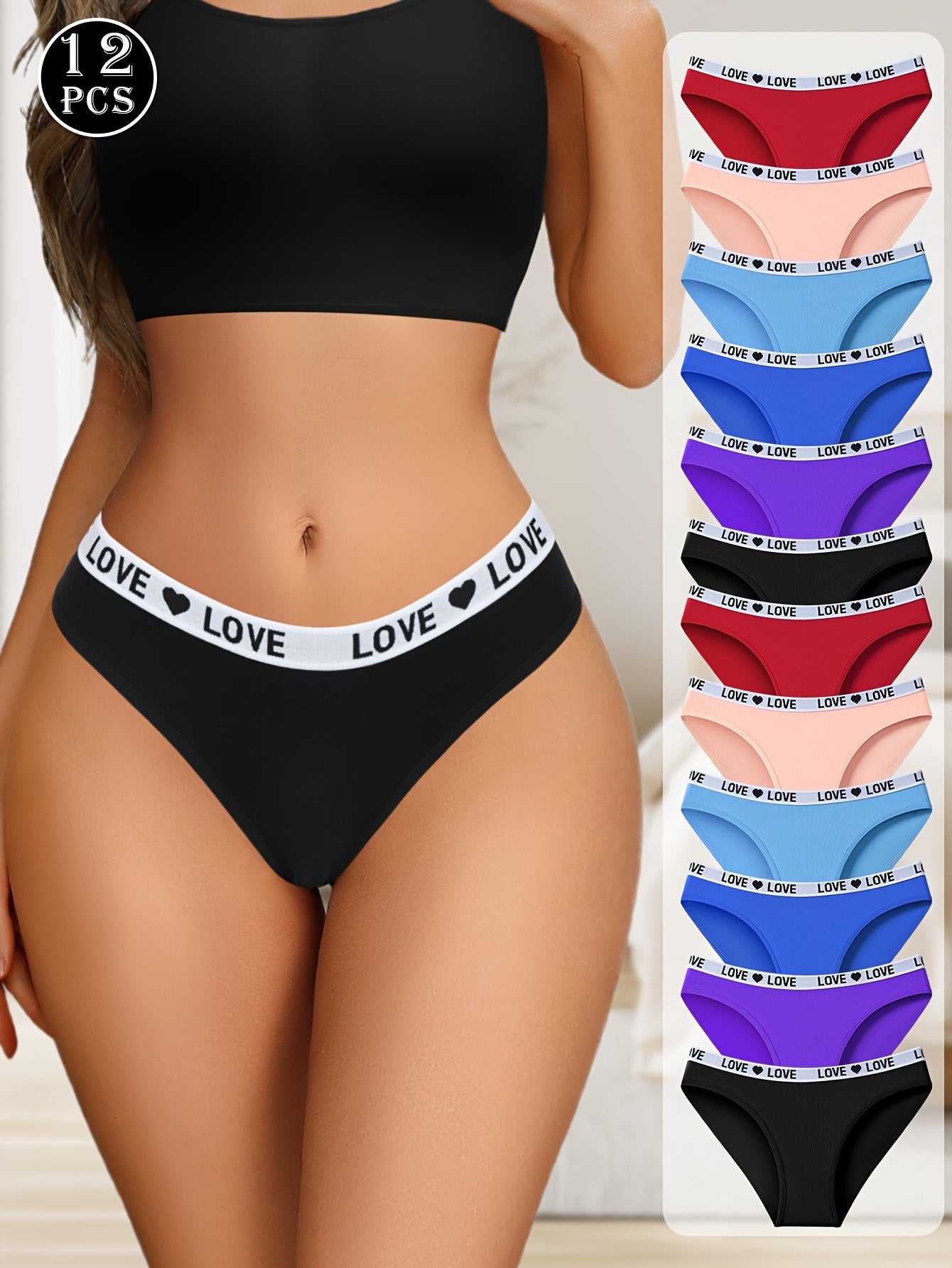 12-Pack Autumn/Winter Simple Breathable Women's Underwear, Sexy Breathable Elastic Panties, Perfect for Daily Wear And Beach Resort Outfits