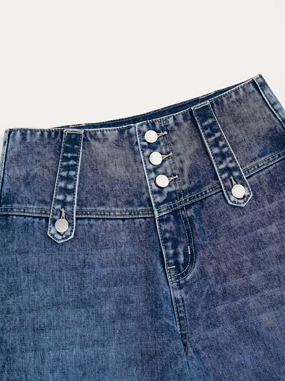Women'S Casual Fashion Button-Waist Relaxed Fit Jeans Featuring an Open-Hem Design, Versatile for Multiple Occasions a Timeless, Year-Round Staple That Pairs Effortlessly with Any Outfit