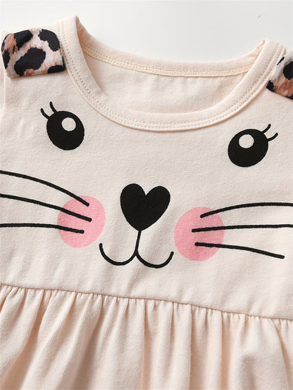 KuKitty Baby Girl Clothes Infant Girls 2 Piece Long Sleeve Ruffle Cartoon Cat Outfits Set