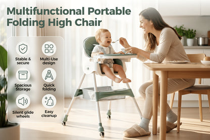 Baby High Chair - Foldable Adjustable 6-in-1 Height