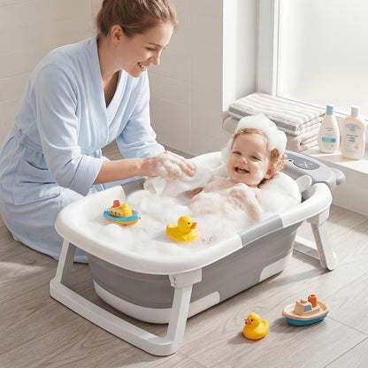 Baby Bathtub, Collapsible Tub for Newborn to Toddler, Durable Essential Infant Bath Tub, Portable Travel Baby Tub with Soft Cushion, Non-Slip Hanging And Detachable