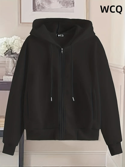 Women's Chic White Zip-Up Hoodie - Casual Polyester Sweatshirt with Geometric Pattern, Machine Washable &  Cleanable, Ideal for Spring/Summer/Fall, Sweater Hoodie